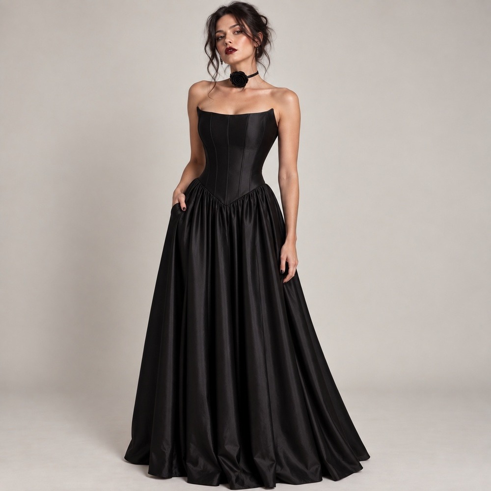 Foxblood Gown Women M Black Corset Lace Up Tulle Crinoline Strapless Whimsigoth